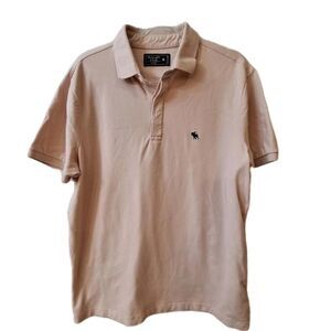 Abercrombie & Fitch Stretch Polo Shirt Mens XL Lt Pink Moose Logo Short Sleeve